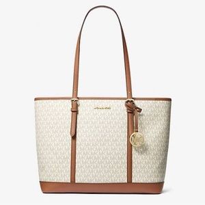 🌿 Michael Kors Jet Set Travel Small Logo Top-Zip Tote Bag in Vanilla 🌿